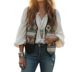 Vtg New Identity Southwestern Tapestry Vest Medium NWT Aztec Geometric